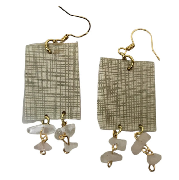 Norway # 614, Rock Carvings Quartz Clips Earrings - Picture 3 of 3